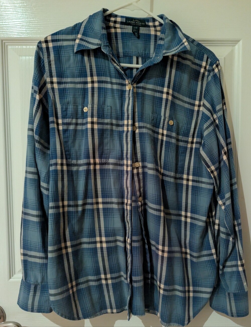 Ralph Lauren Blue and White Plaid Button-Down Shirt